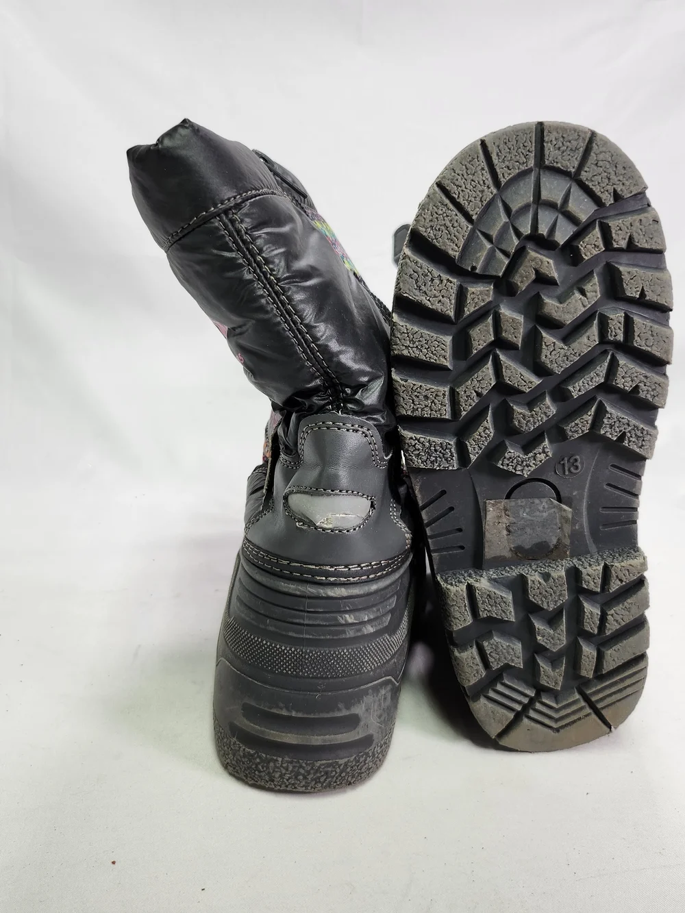 Dream Pairs Kids Black Winter Snow Boots with Multicolor Knit